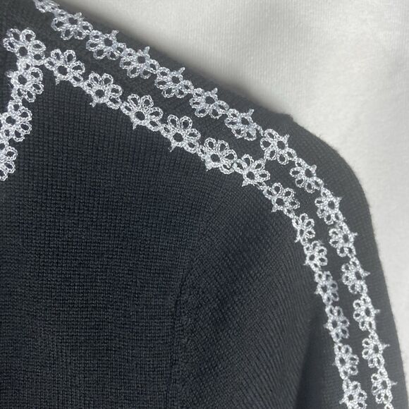 NANETTE LEPORE black white floral embroidery merino wool long sleeve dress XS - Picture 7 of 15